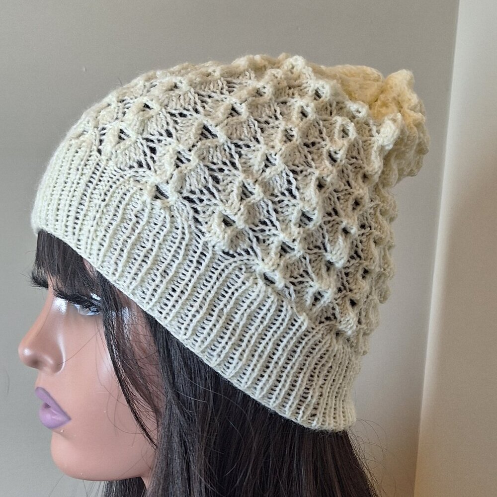 Hand knit Beige  Hat Cap